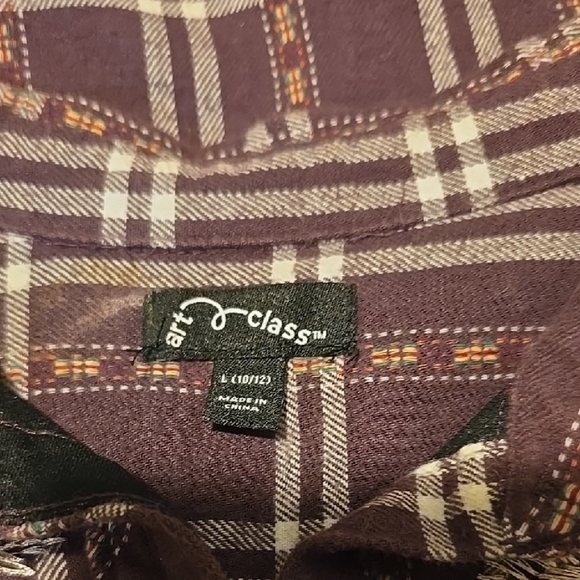Art Class Purple Plaid Long Sleeve Girls Flannel Button Down Shirt 10/12 - Picture 2 of 6